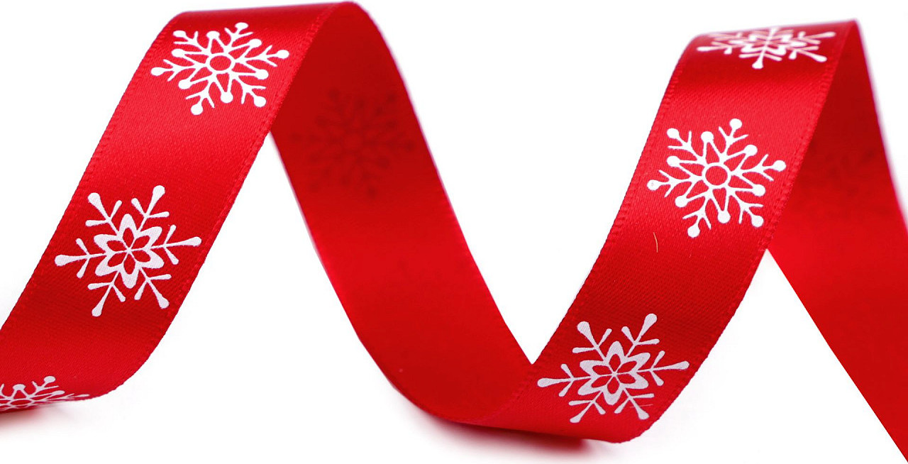 Vánoční stuha metalická vločky šíře 16 mm Varianta: 3 červená, Balení: 3 m