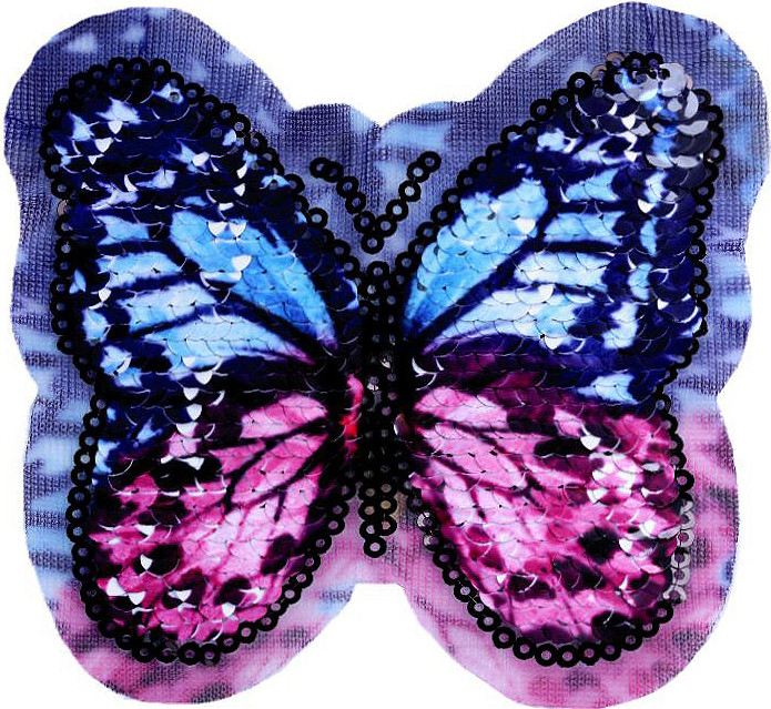 Aplikace motýl s oboustrannými flitry Varianta: 4 fialová světlá modrá, Balení: 10 ks