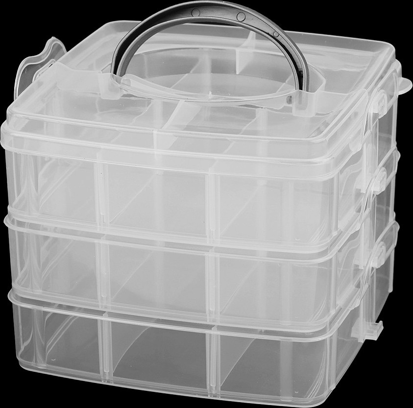 Plastový box / kufřík 3 patrový s rukojetí Varianta: 1 transparent, Balení: 1 ks