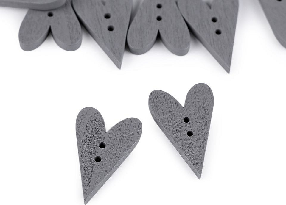Dřevěný dekorační knoflík srdce Varianta: 3 šedá holubí, Balení: 10 ks