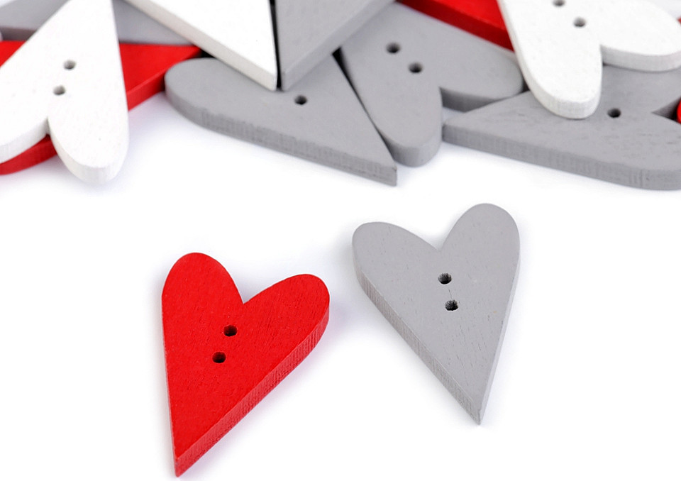 Dřevěný dekorační knoflík srdce Varianta: 2 červená, Balení: 10 ks