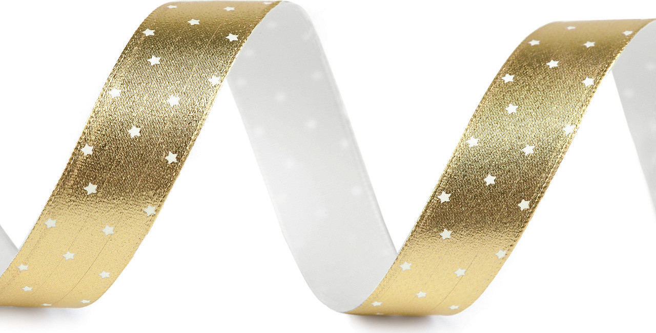 Vánoční stuha metalická hvězdičky šíře 16 mm Varianta: 2 zlatá, Balení: 3 m
