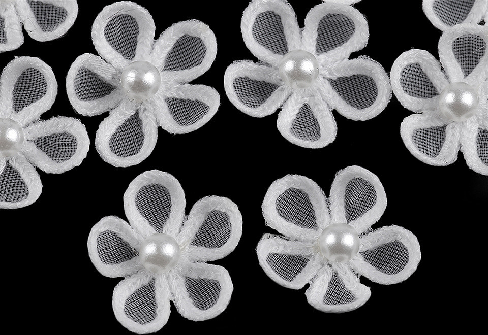 Monofilový květ s perlou Ø2,5 cm Varianta: 1 Off White, Balení: 10 ks