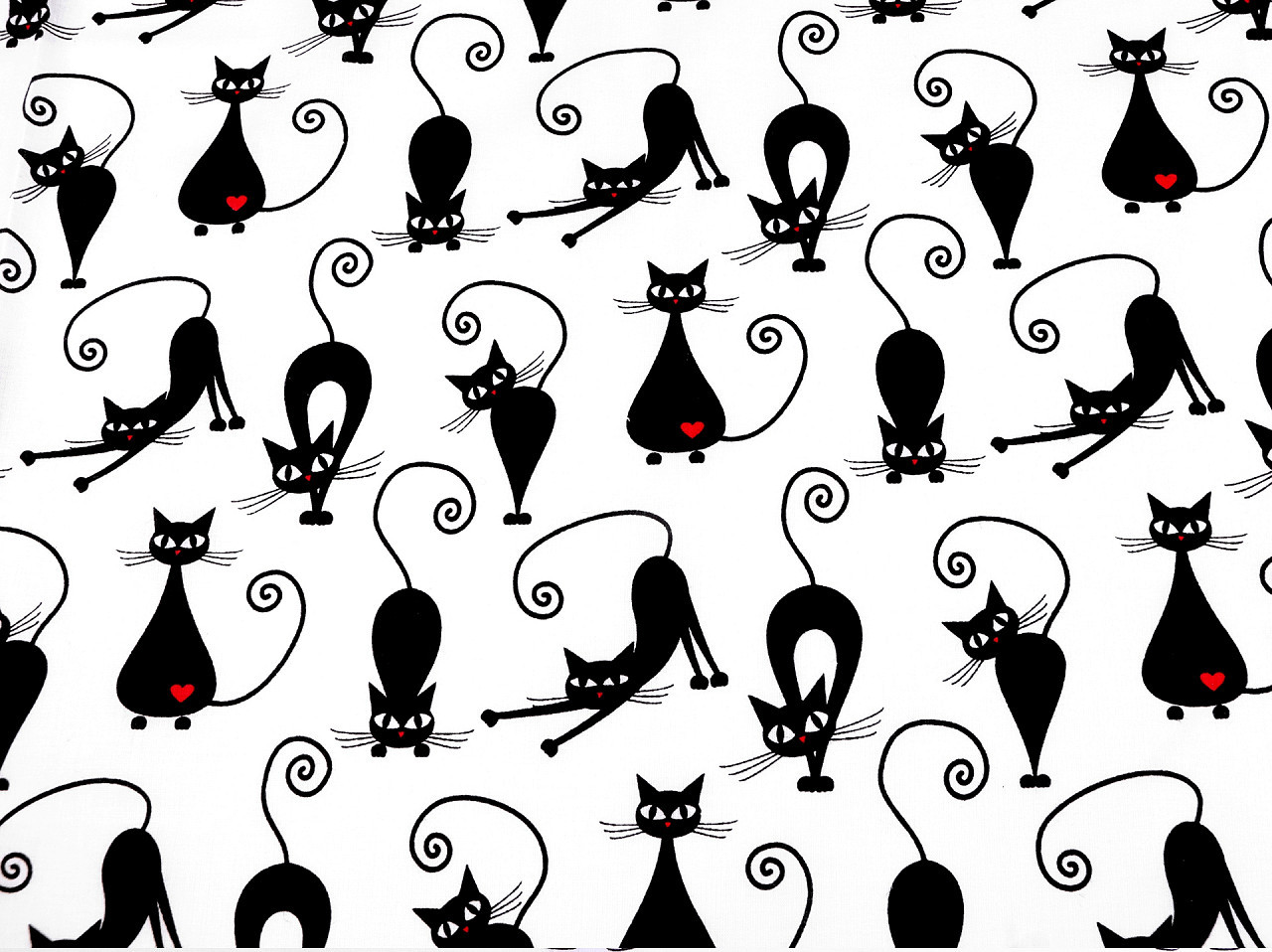 Bavlněná látka / plátno kočka Varianta: (51) bílá černá, Balení: 1 m