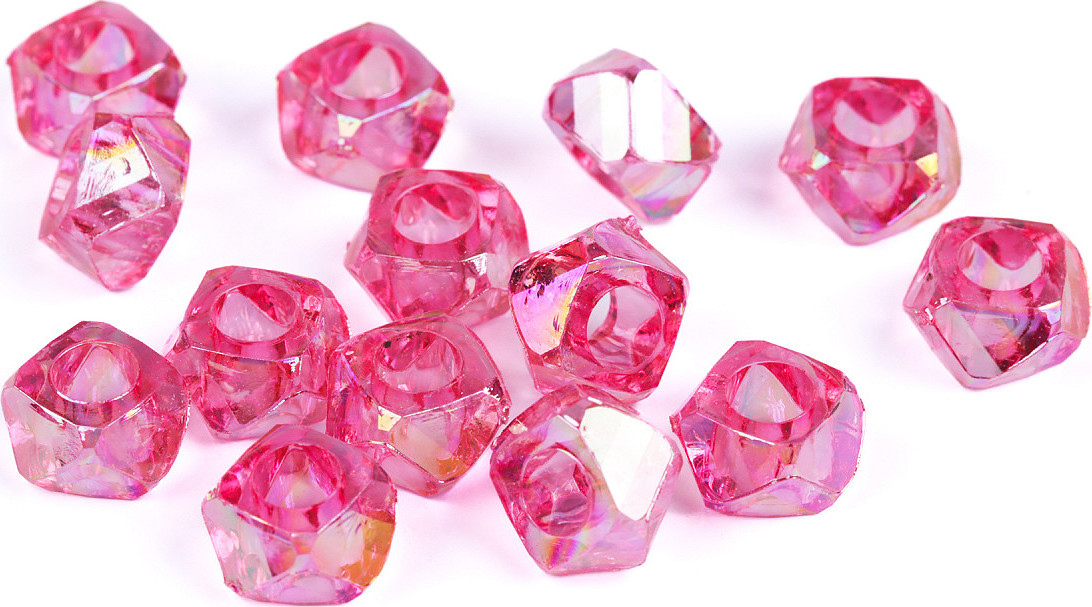 Plastové korálky s velkým průvlekem diamant s AB efektem 8x13 mm Varianta: 4 růžová, Balení: 10 g