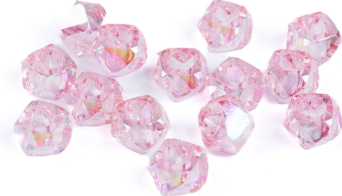 Plastové korálky s velkým průvlekem diamant s AB efektem 8x13 mm Varianta: 3 růžová světlá, Balení: 10 g