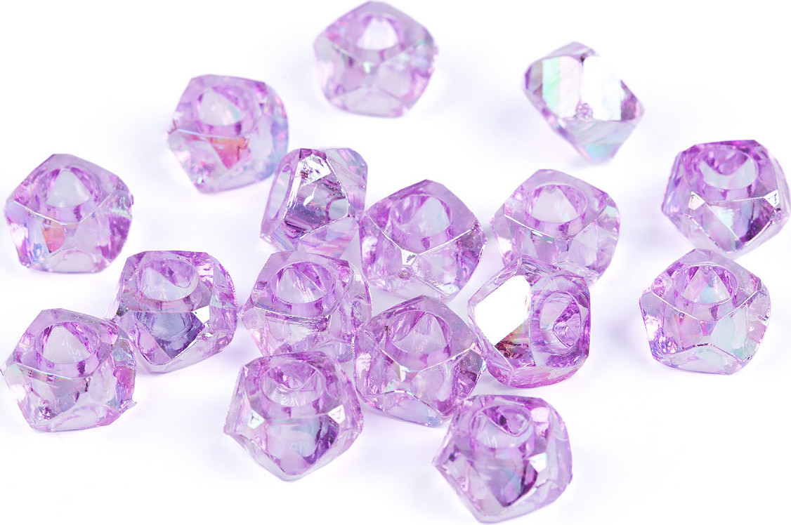 Plastové korálky s velkým průvlekem diamant s AB efektem 8x13 mm Varianta: 5 fialová lila, Balení: 10 g