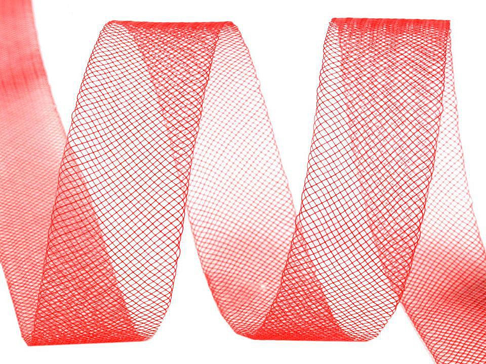 Modistická krinolína na vyztužení šatů a výrobu fascinátorů šíře 2,5 cm Varianta: 6 (CC07) červená, Balení: 20 m