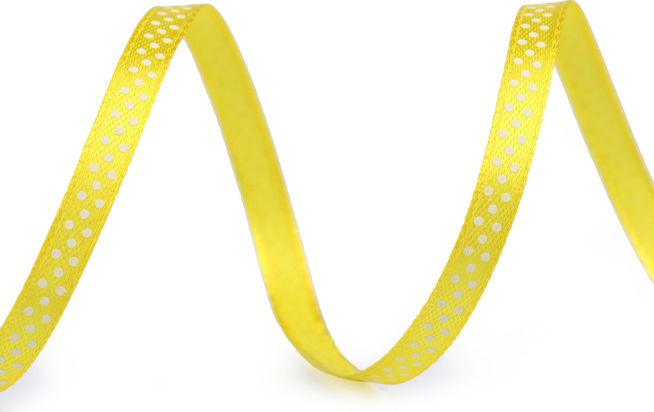 Saténová stuha s puntíky šíře 6 mm Varianta: 1 žlutá, Balení: 22.5 m