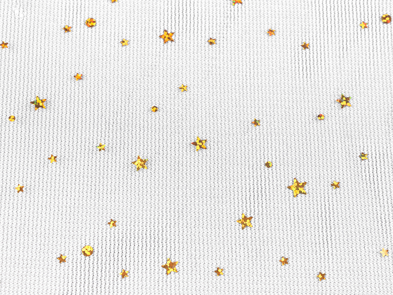 Oděvní / dekorační tyl s hvězdičkami s hologramem Varianta: 2 bílá zlatá, Balení: 1 m
