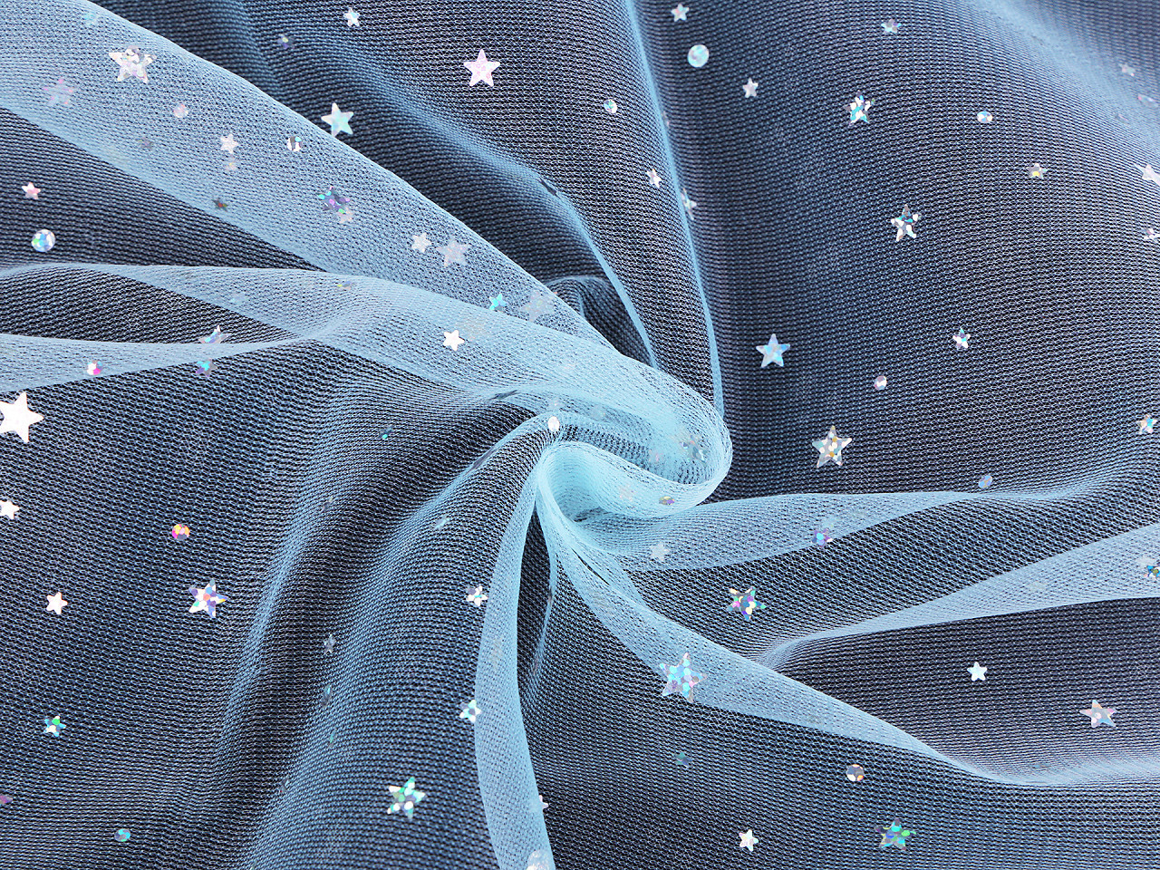 Oděvní / dekorační tyl s hvězdičkami s hologramem Varianta: 3 modrá světlá stříbrná, Balení: 1 m