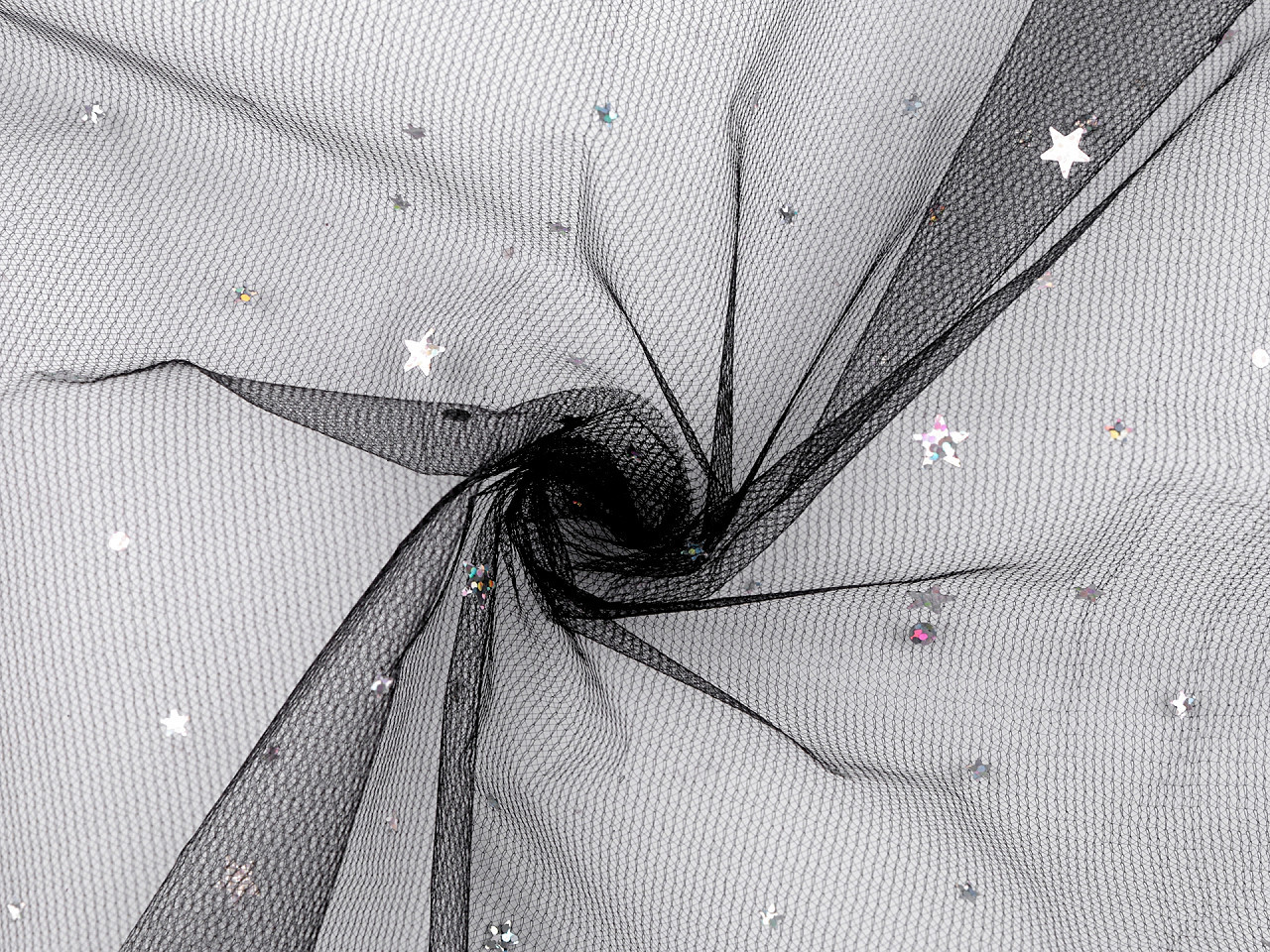Oděvní / dekorační tyl s hvězdičkami s hologramem Varianta: 7 černá stříbrná, Balení: 1 m