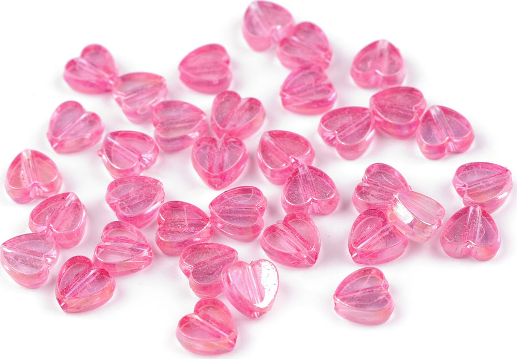 Plastové korálky s AB efektem srdce Ø8 mm Varianta: 4 růžová, Balení: 10 g