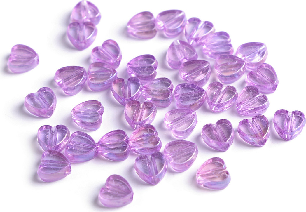 Plastové korálky s AB efektem srdce Ø8 mm Varianta: 5 fialová lila, Balení: 10 g