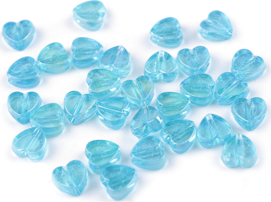 Plastové korálky s AB efektem srdce Ø8 mm Varianta: 6 modrá azurová, Balení: 10 g