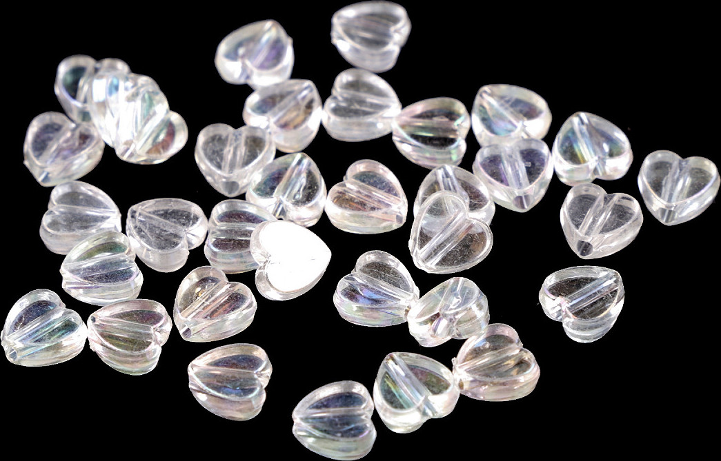 Plastové korálky s AB efektem srdce Ø8 mm Varianta: 1 transparent, Balení: 10 g