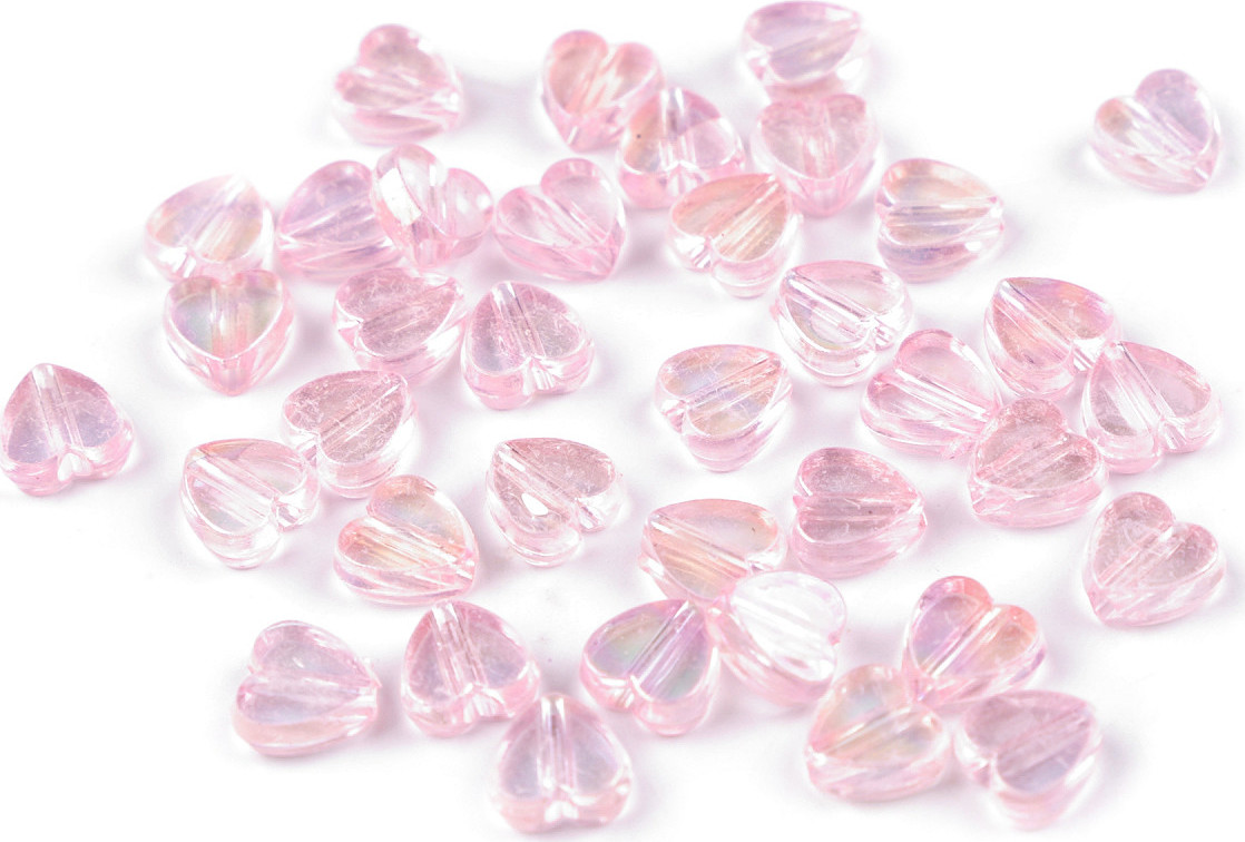 Plastové korálky s AB efektem srdce Ø8 mm Varianta: 3 růžová sv., Balení: 10 g