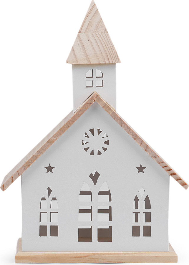 Dekorace kostel plechový s dřevěnou střechou Varianta: bílá, Balení: 1 ks
