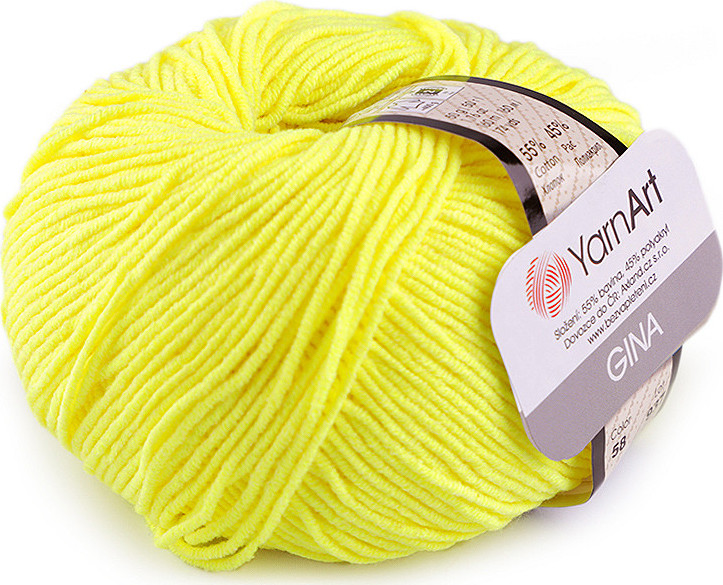 Pletací příze Gina / Jeans 50 g Varianta: 19 (58) žlutá neon, Balení: 1 ks