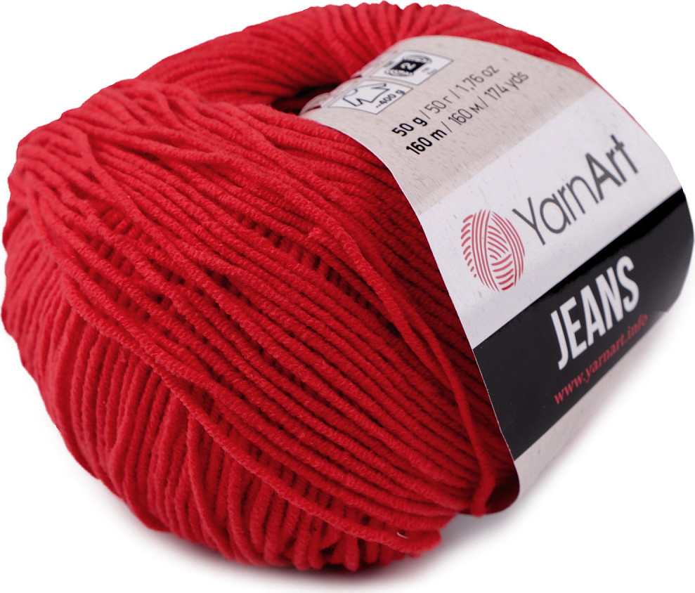 Pletací příze Gina / Jeans 50 g Varianta: 47 (90) červená šarlatová, Balení: 1 ks