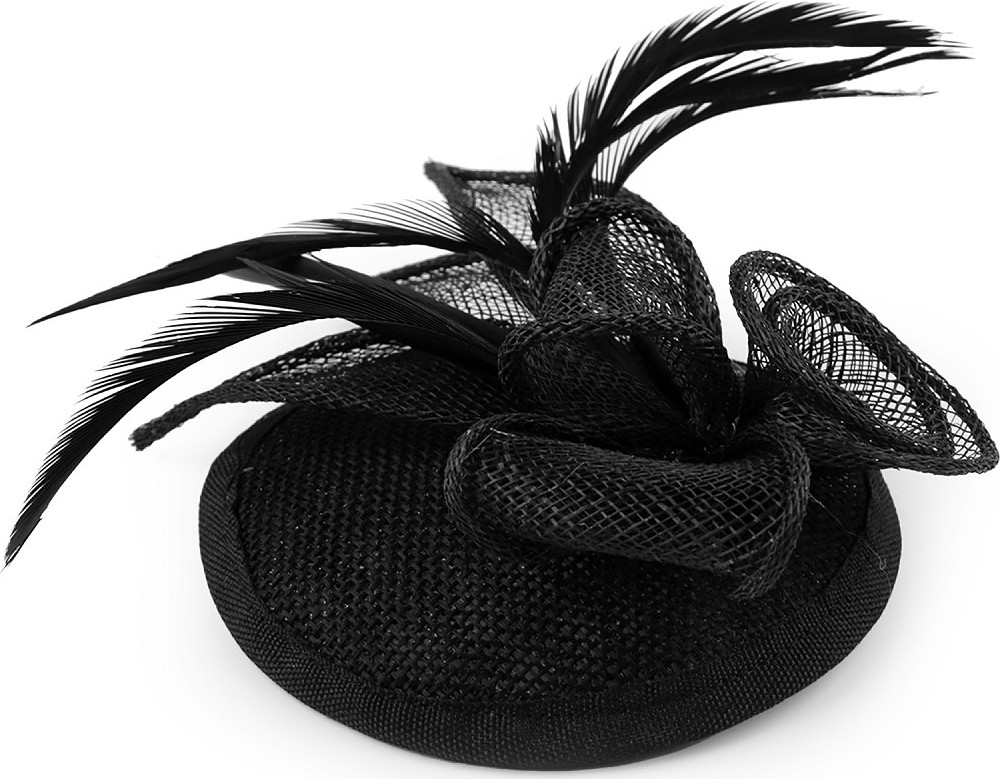 Fascinátor / klobouček květ s peřím Varianta: 2 černá, Balení: 1 ks