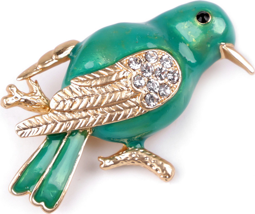 Brož s broušenými kamínky ptáček Varianta: 1 zelená pastelová, Balení: 1 ks