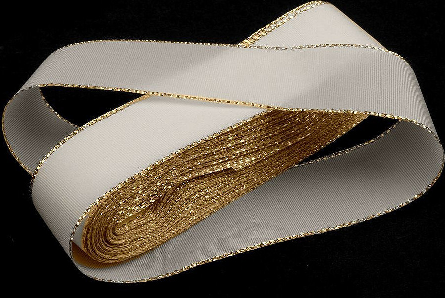Stuha taftová šíře 25 mm s lurexem Varianta: 100 bílá zlatá, Balení: 10 m