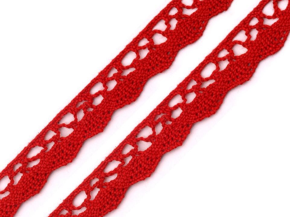 Bavlněná krajka paličkovaná šíře 15 mm Varianta: 3 červená, Balení: 27 m