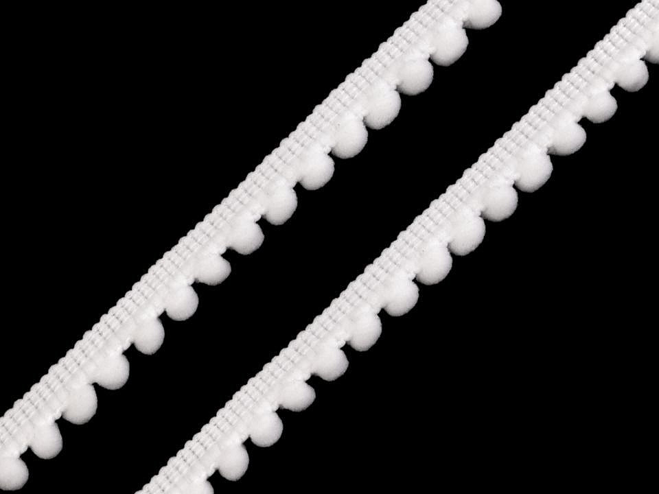 Prýmek šíře 11 mm s bambulkami Ø5 mm Varianta: 1 bílá, Balení: 13.5 m