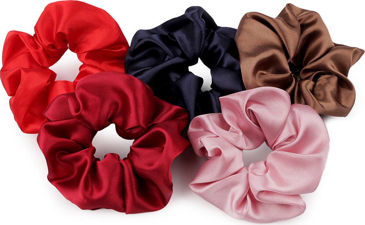 Saténová scrunchie gumička do vlasů Varianta: 48 bordó sv., Balení: 1 ks