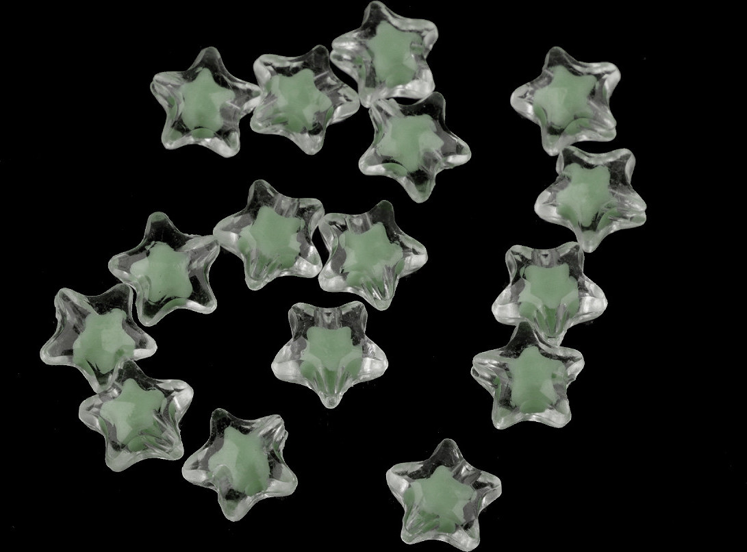 Plastové korálky hvězda Ø11 mm s efektem barev uvnitř Varianta: 4 zelená sv., Balení: 10 g