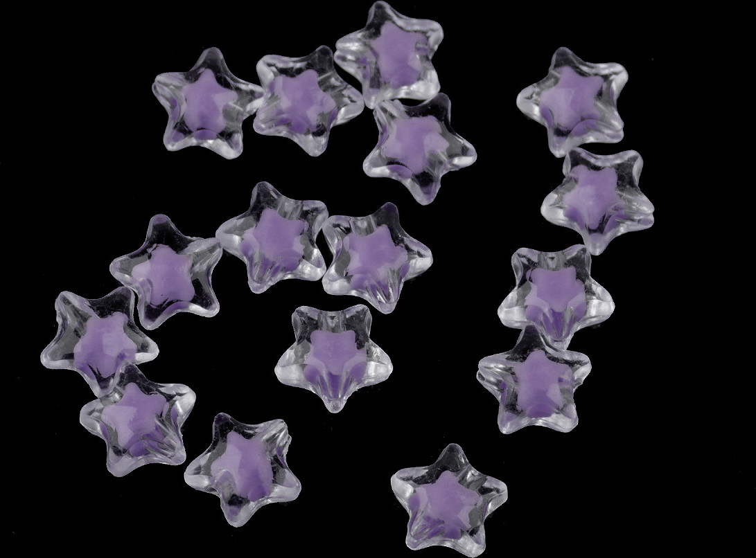 Plastové korálky hvězda Ø11 mm s efektem barev uvnitř Varianta: 6 fialová nejsvětlejší, Balení: 10 g