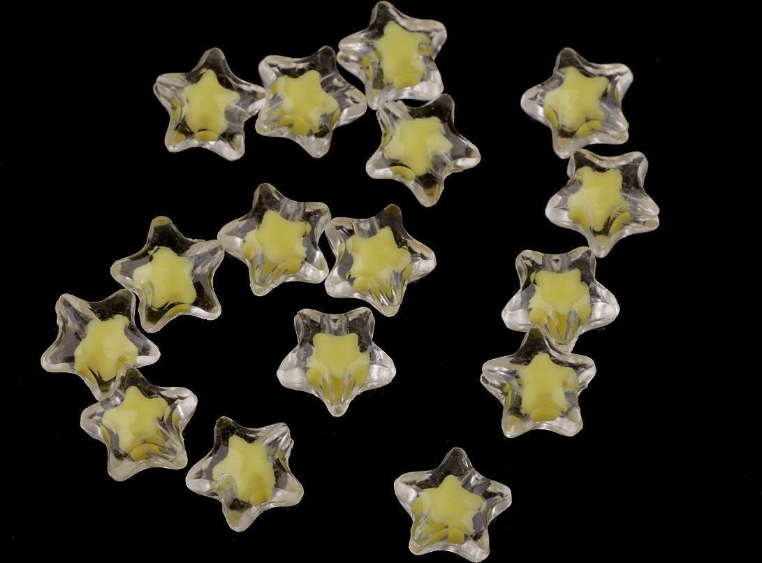 Plastové korálky hvězda Ø11 mm s efektem barev uvnitř Varianta: 1 žlutá světlá, Balení: 10 g