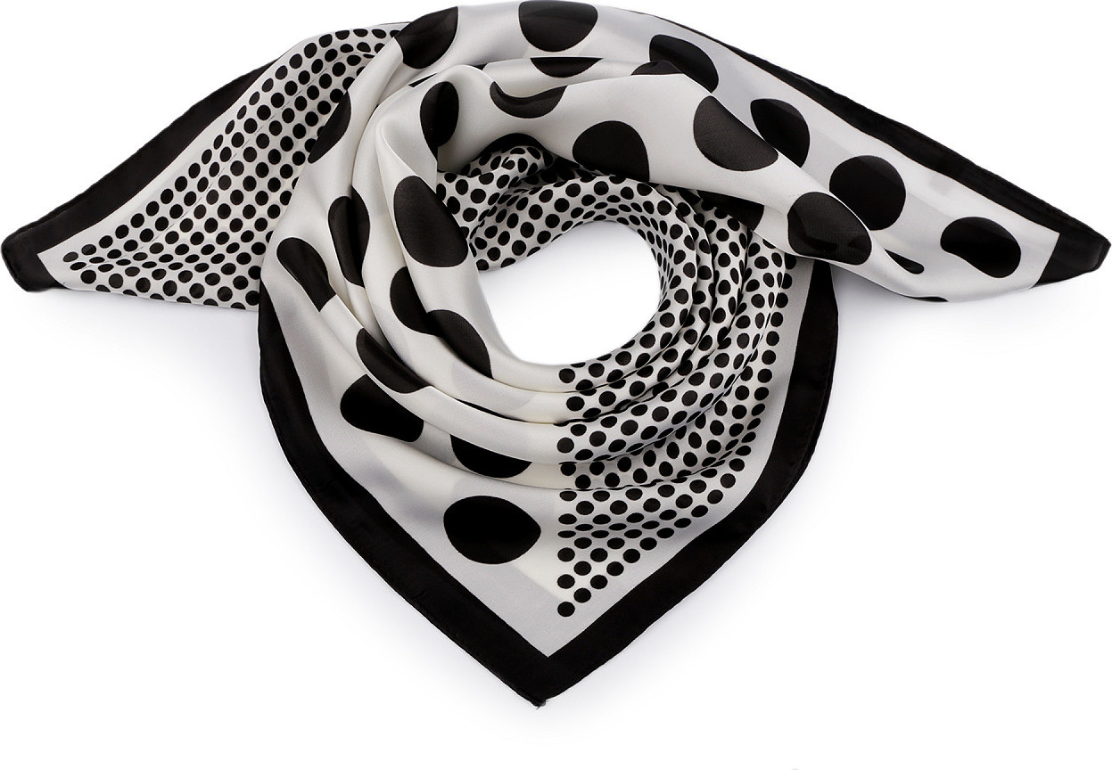 Saténový šátek puntík 70x70 cm Varianta: 3 krémová světlá černá, Balení: 1 ks