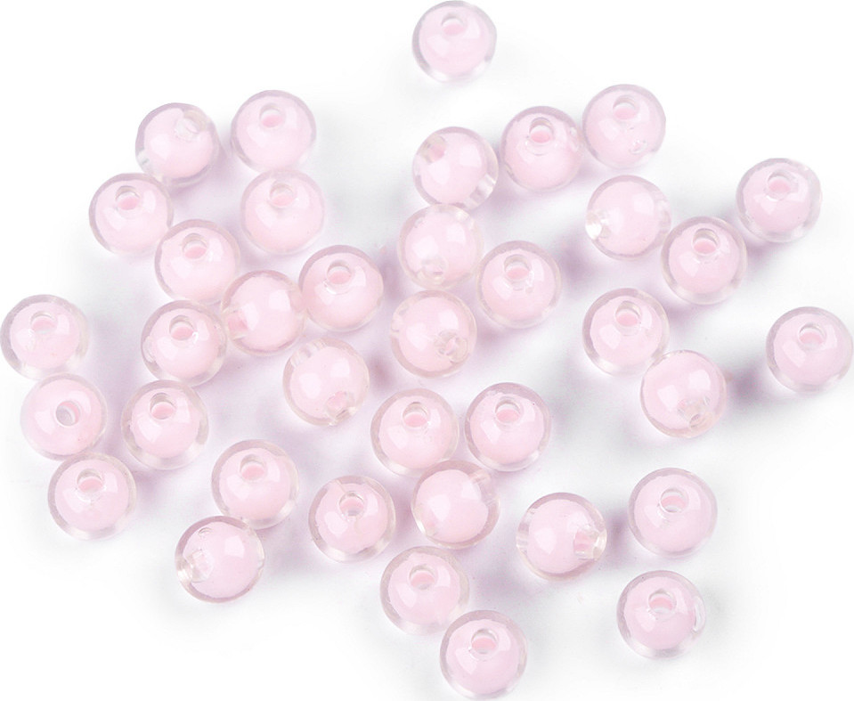 Plastové korálky Ø8 mm s efektem barev uvnitř Varianta: 2 růžová nejsv., Balení: 10 g