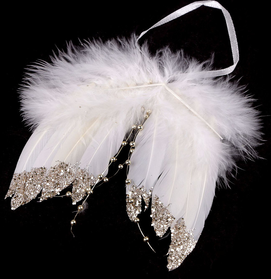 Dekorace andělská křídla s glitry a korálky Varianta: bílá zlatá, Balení: 1 ks