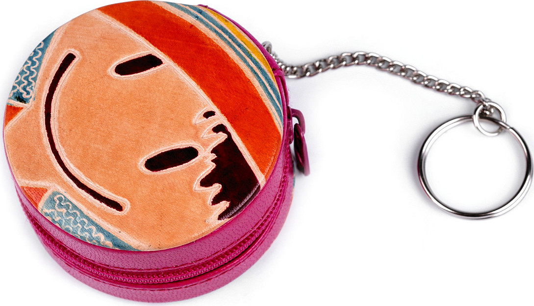 Peněženka kožená / klíčenka Ø6,5 cm Varianta: 1 pink, Balení: 1 ks