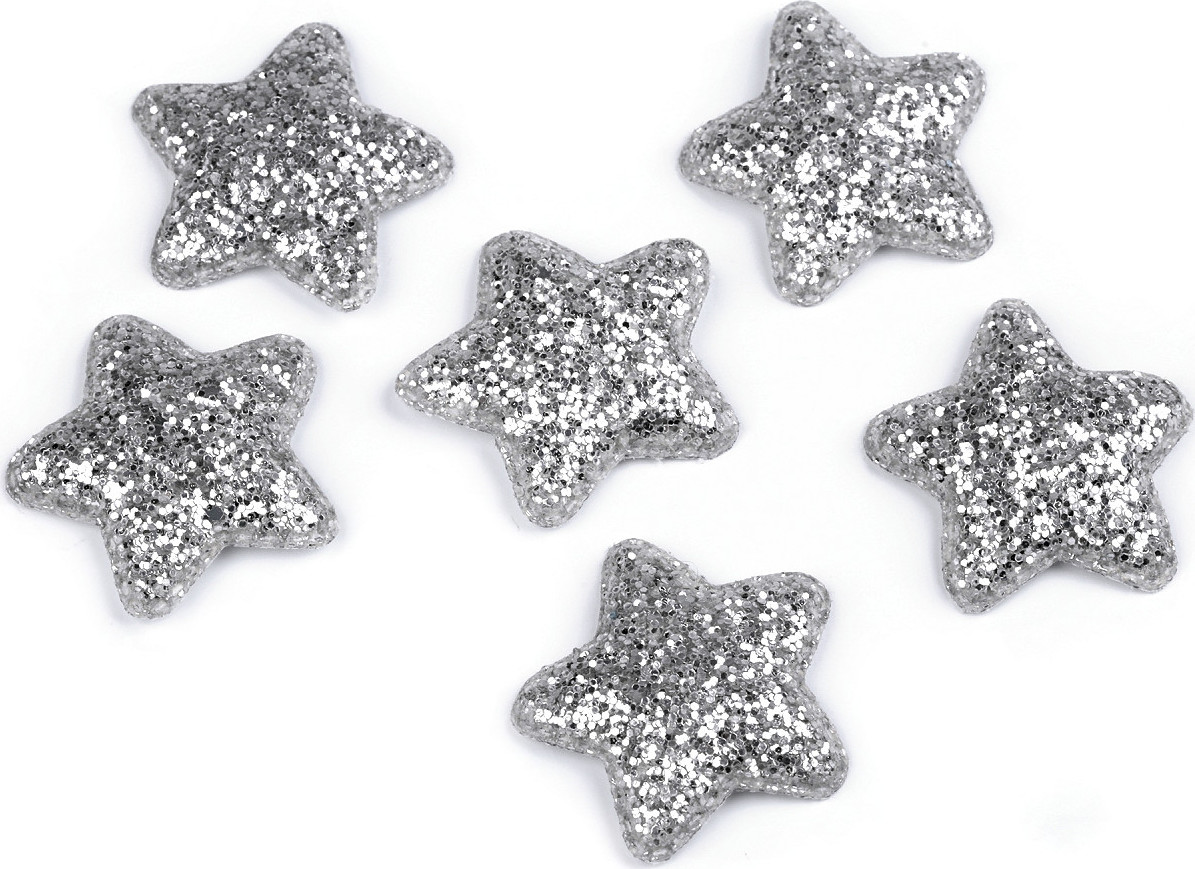 Hvězda s glitry Ø50 mm Varianta: 2 stříbrná, Balení: 10 ks