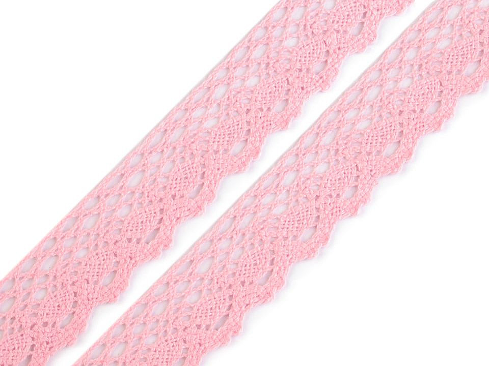 Bavlněná krajka paličkovaná šíře 28 mm Varianta: 4 růžová, Balení: 27 m