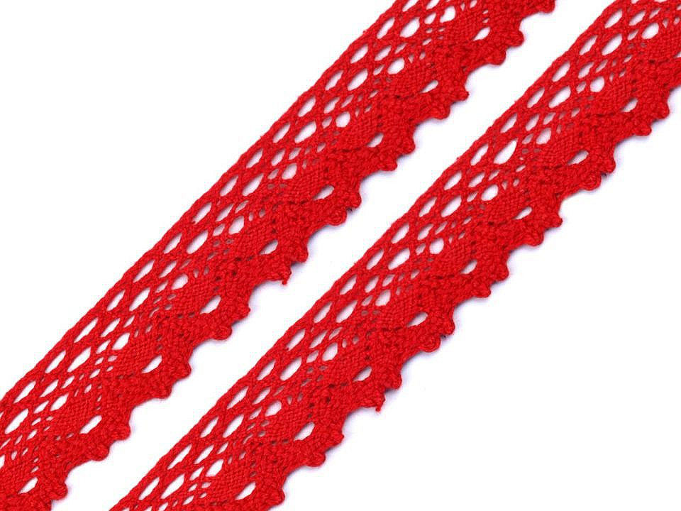 Bavlněná krajka šíře 28 mm paličkovaná Varianta: 5 červená, Balení: 27 m