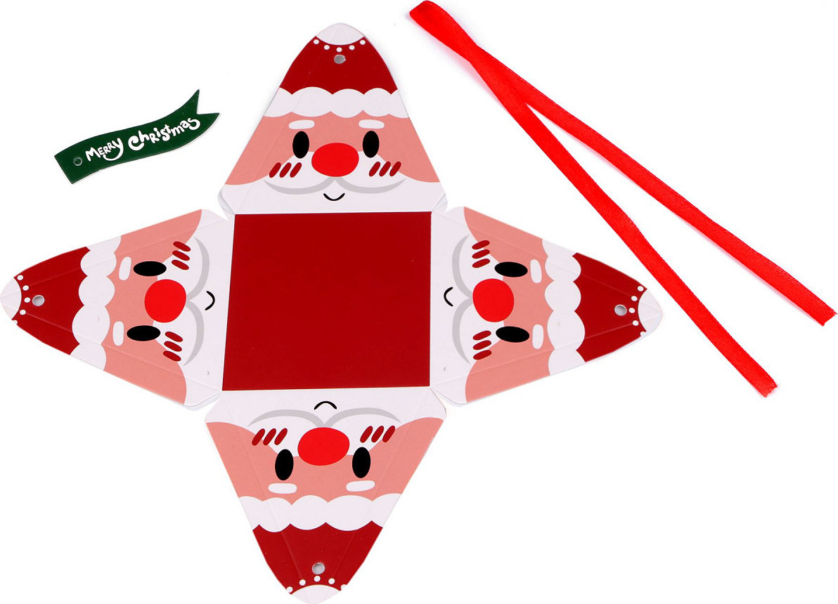 Vánoční dárková krabička pyramida - sob, Mikuláš, sněhulák, skřítek Varianta: 2 červená Mikuláš, Balení: 10 ks