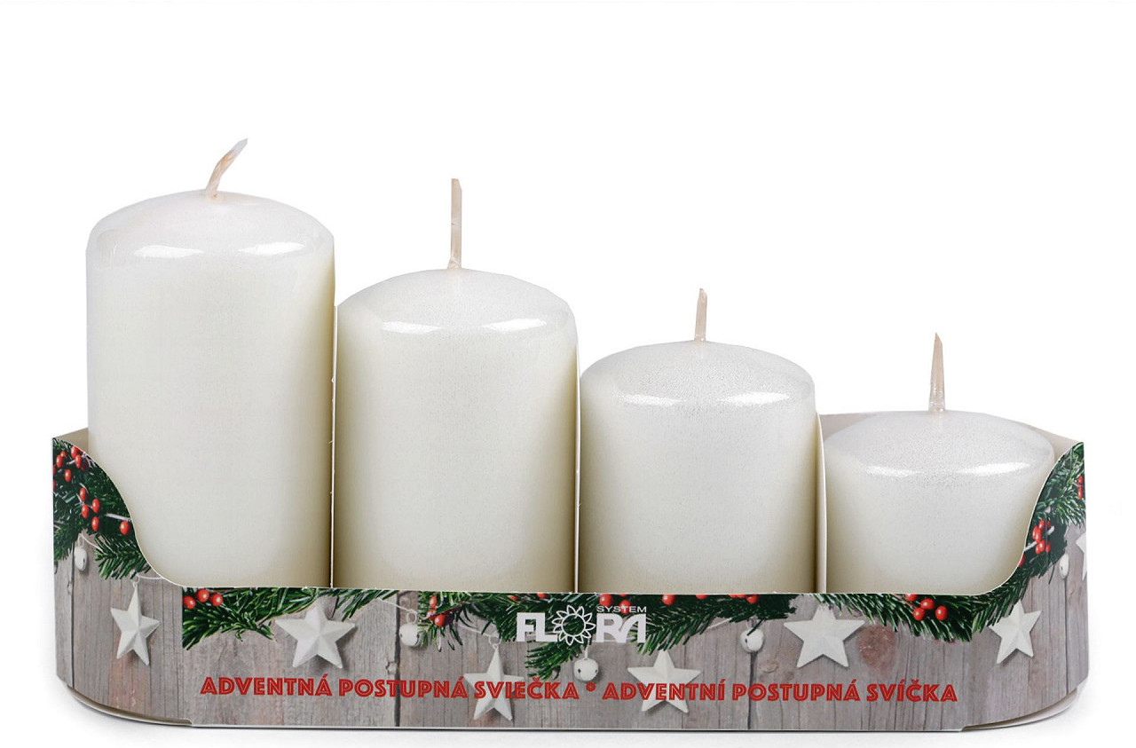 Adventní svíčky sestupné Varianta: 9 krémová nejsvět. glitry, Balení: 1 sada