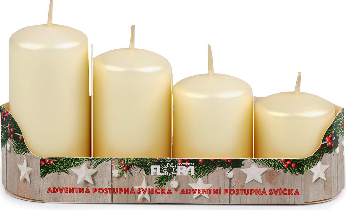 Adventní svíčky sestupné Varianta: 10 béžová nejsv. perleť, Balení: 1 sada