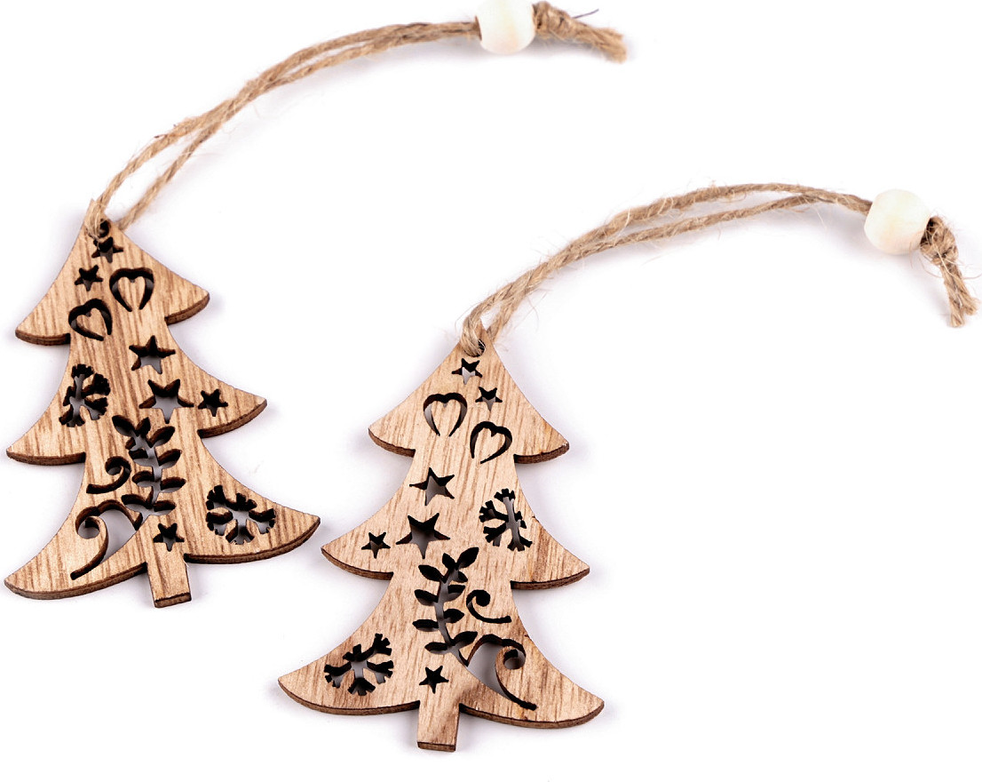 Vánoční dřevěná hvězda, stromeček Varianta: 1 hnědá přírodní strom, Balení: 2 ks