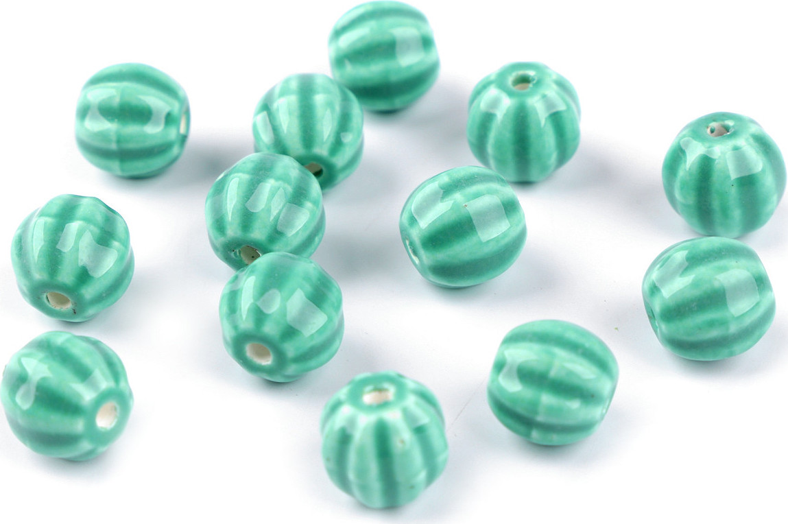Porcelánové korálky rýhované Ø13 mm Varianta: 5 zelená pastelová, Balení: 30 g