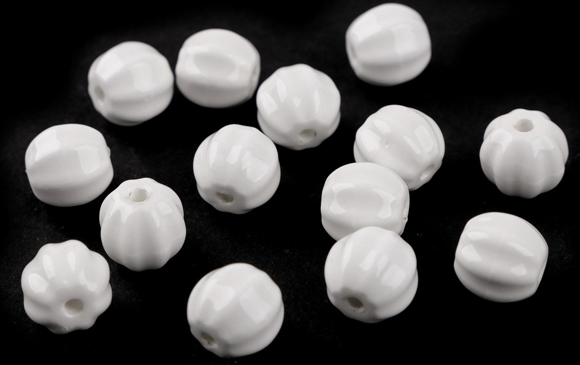 Porcelánové korálky rýhované Ø13 mm Varianta: 1 bílá, Balení: 30 g