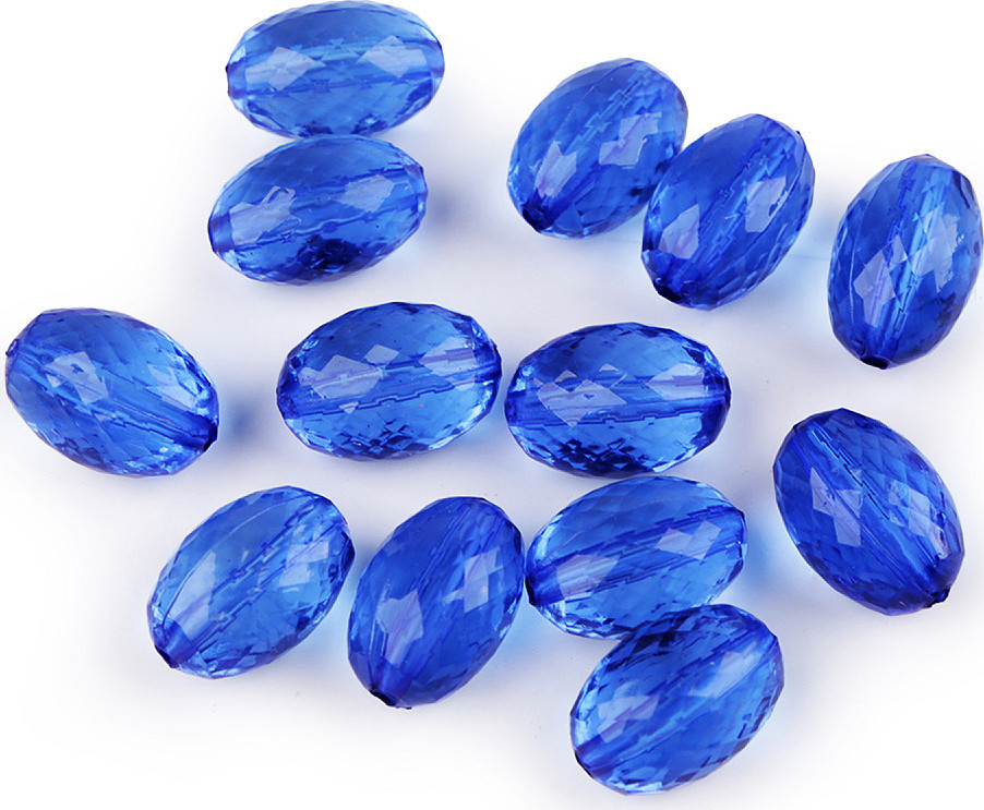 Plastové korálky ploškované olivy 10x15 mm Varianta: 6 modrá, Balení: 10 g