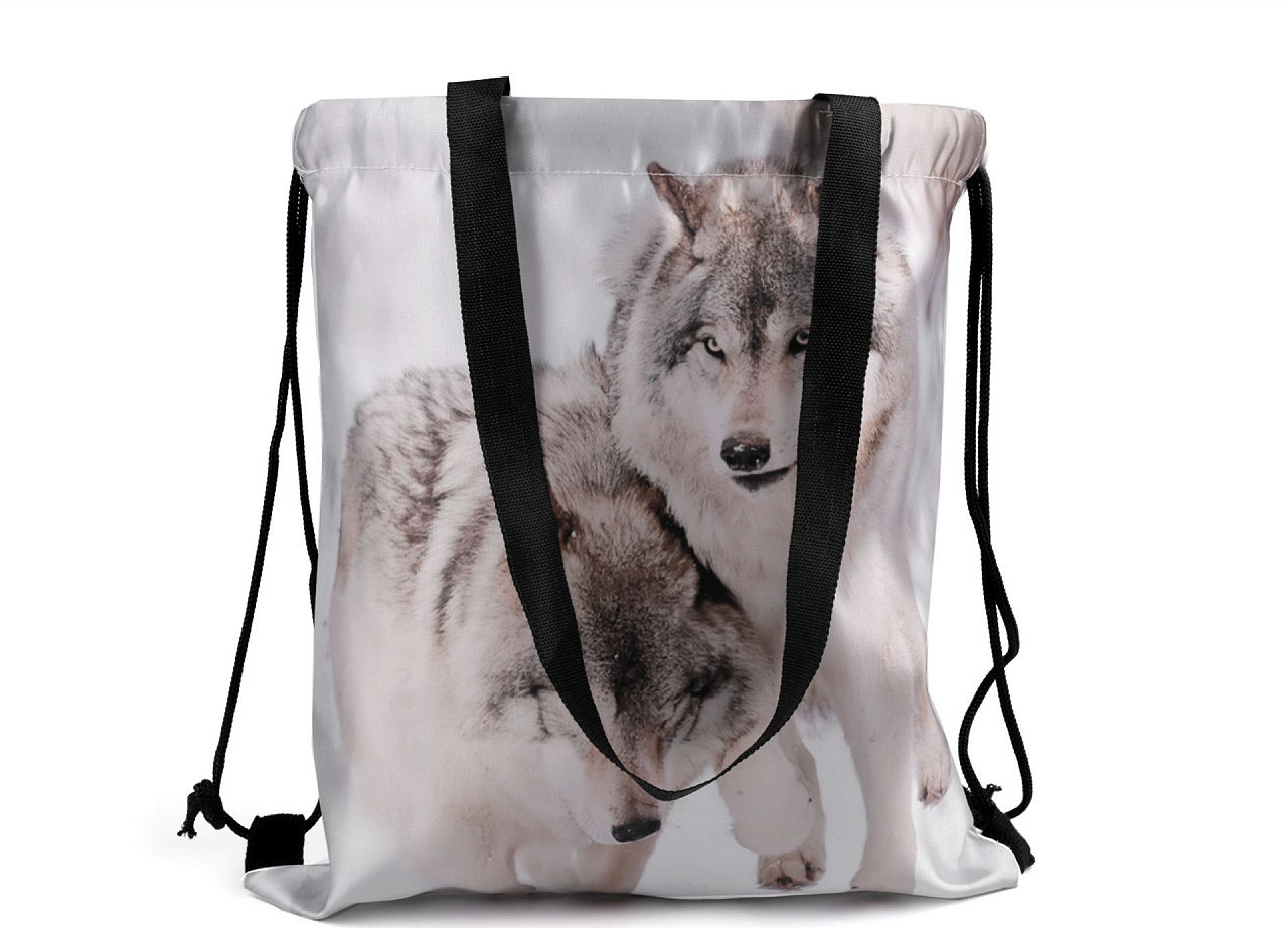 Taška / vak na záda kočka, pes, vlk Varianta: 1 bílá vlk, Balení: 1 ks