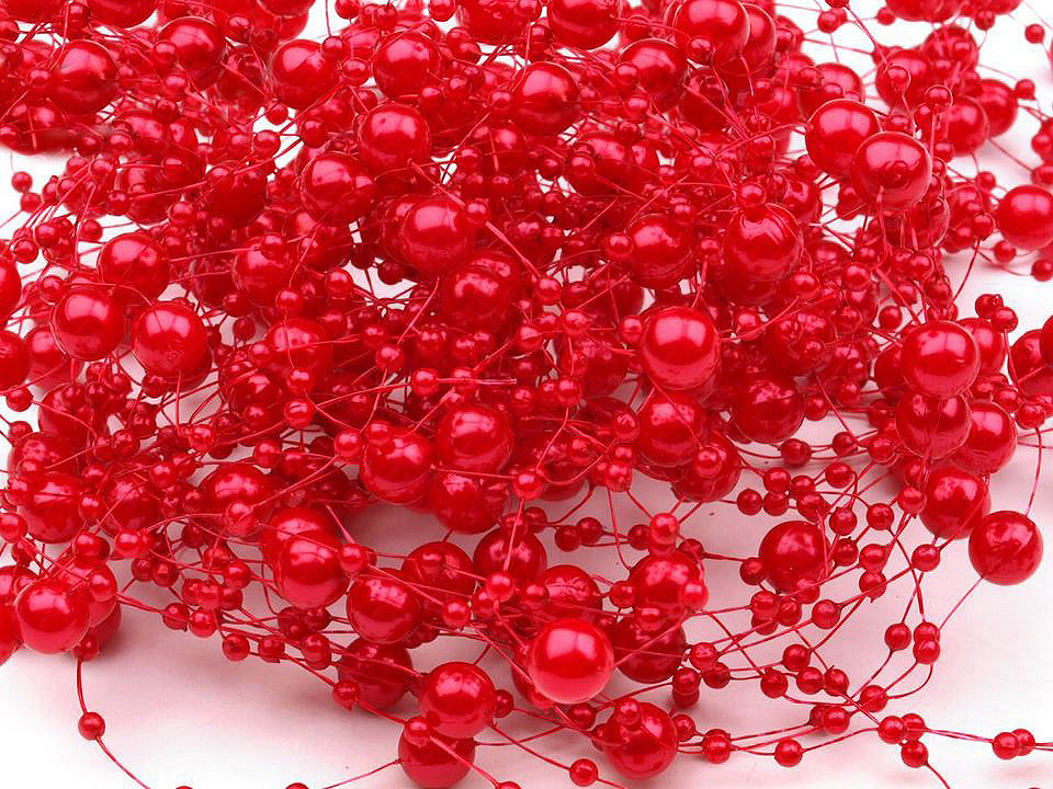 Perly na silonu Ø7 mm délka 130 cm Varianta: 13 červená jahoda, Balení: 4 ks