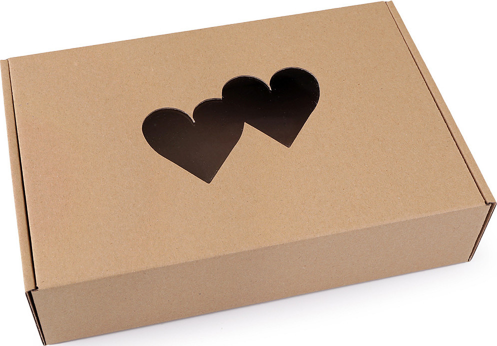 Papírová krabice s průhledem - srdce Varianta: 2 hnědá přírodní, Balení: 10 ks